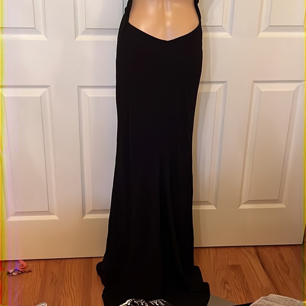 1001Nights black backless evening/prom dress with chain straps and train sz9/10 - Picture 4 of 6